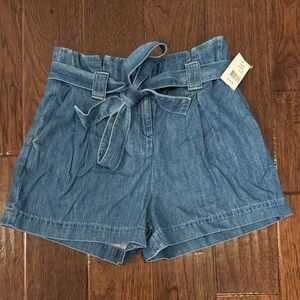 L’agence Hilary Paperbag Denim Shorts with Tie